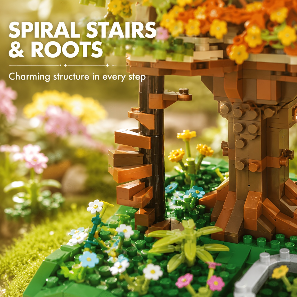 Rainbow Treehouse Building Blocks Set, Dreamy Floral Garden Cottage